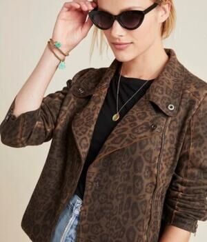 Anthropologie Marrakech Marni Microsuede Leopard Print Moto Jacket